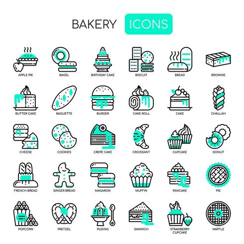 Panadería, línea delgada y Pixel Perfect Icons vector