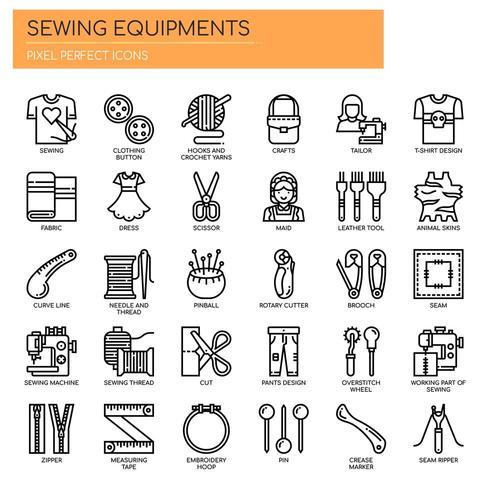 Sewing Elements , Thin Line and Pixel Perfect Icons vector