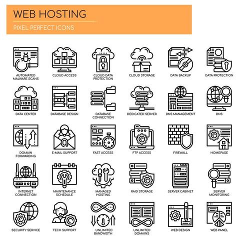 Web Hosting, Thin Line y Pixel Perfect Icons vector