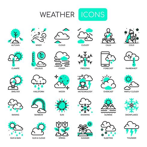 Clima delgada línea y Pixel Perfect Icons vector