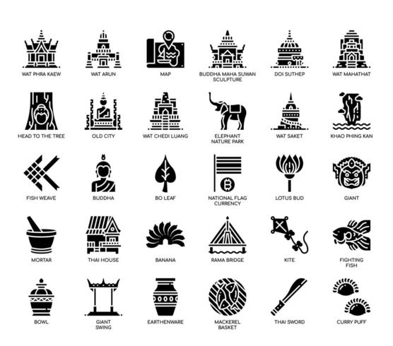 Símbolos de Tailandia, iconos de glifos vector