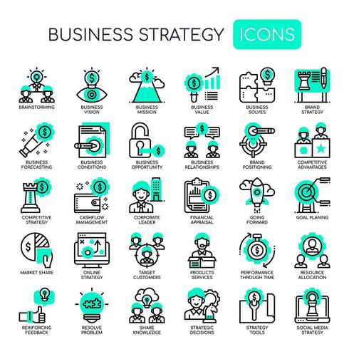 Estrategia empresarial, línea fina y Pixel Perfect Icons vector