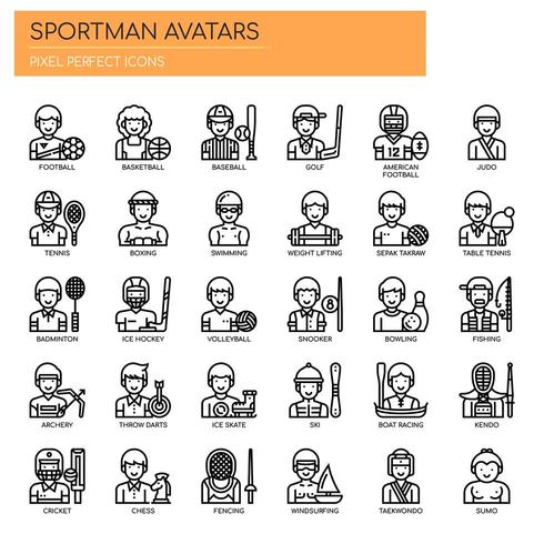 Avatares de Sportman, Thin Line y Pixel Perfect Icons vector