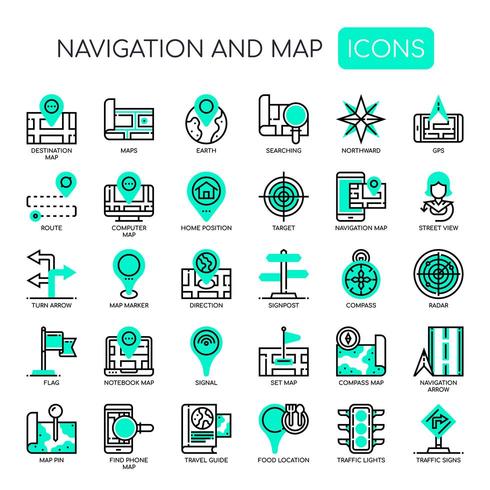 Navigation  Map Thin Line and Pixel Perfect Icons vector