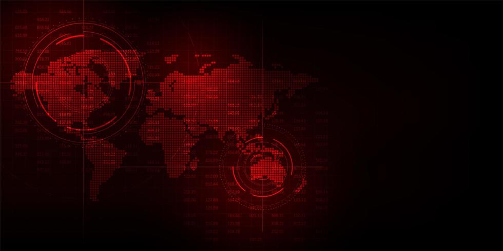 Red technology global map display vector