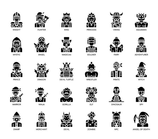 Game Characters , Glyph Icons vector