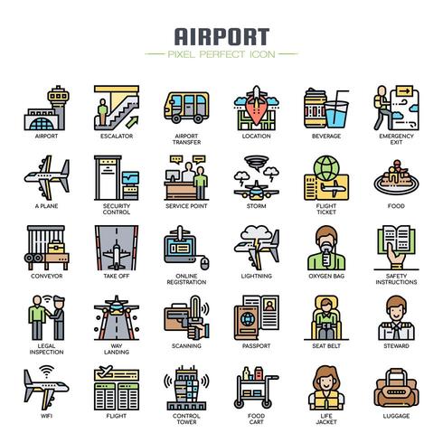 Iconos de aeropuerto, iconos de línea delgada vector