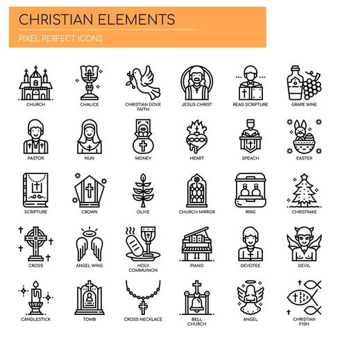 Christian Elements , Thin Line and Pixel Perfect Icons vector