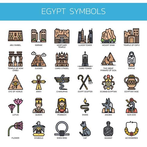 Símbolos de Egipto, línea delgada y Pixel Perfect Icons vector