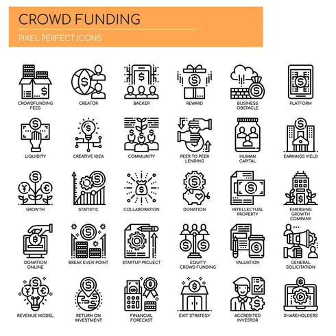 Crowdfunding, Thin Line y Pixel Perfect Icons vector