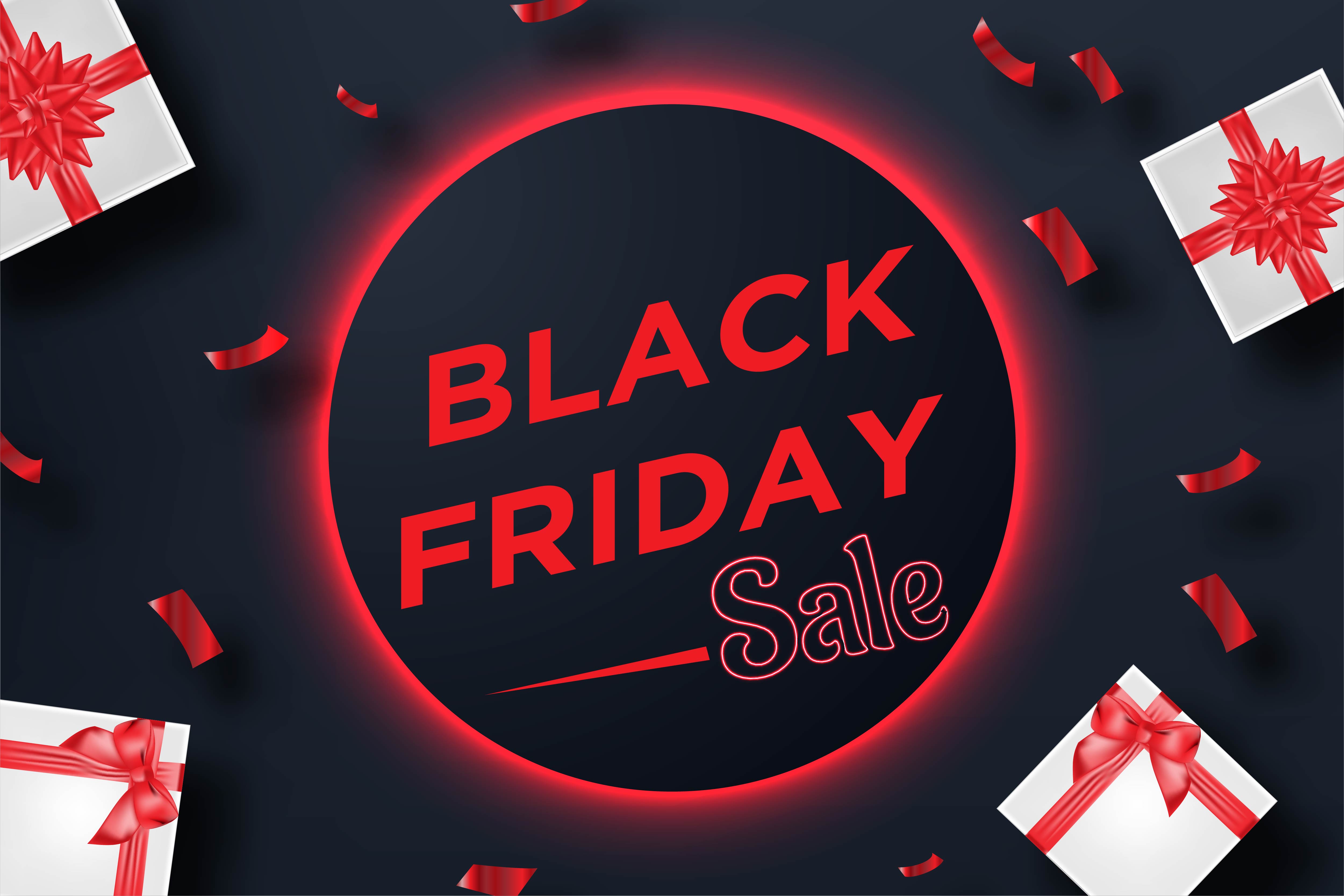 Red Black Friday sale banner with gift box and confetti 681154 Vector - What Sales Are Going On For Black Friday