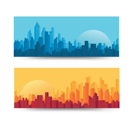 Banners del horizonte de la ciudad de degradado vector