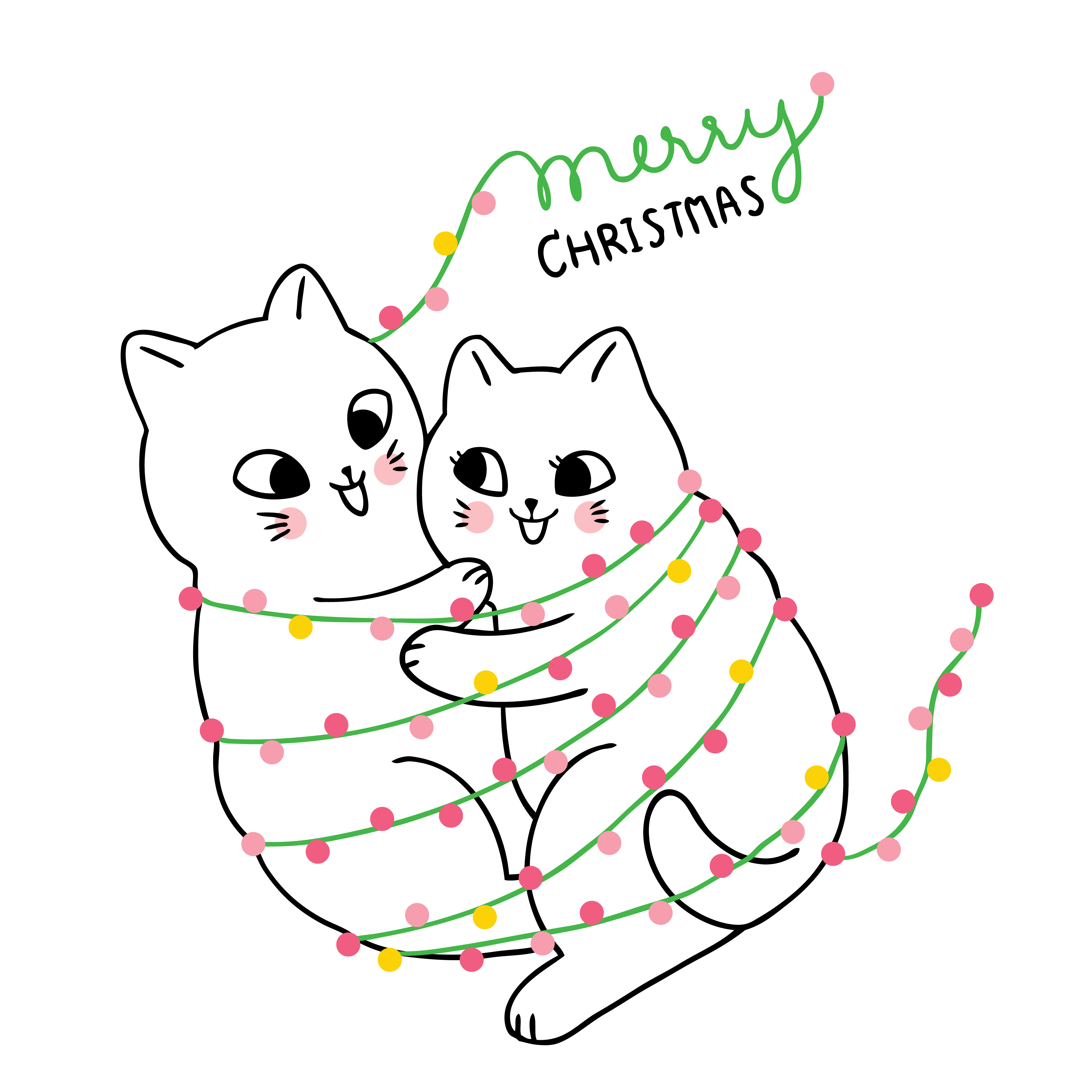 Cartoon cute Christmas Couple cat hugging 681190 ...