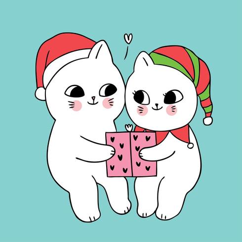 Christmas couple cats and present  vector