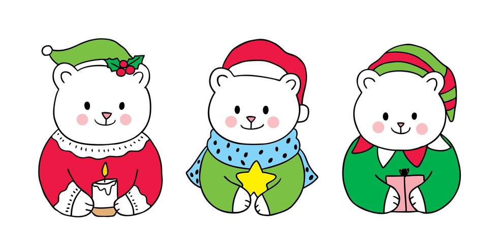 Cartoon cute Christmas Polar bear  vector