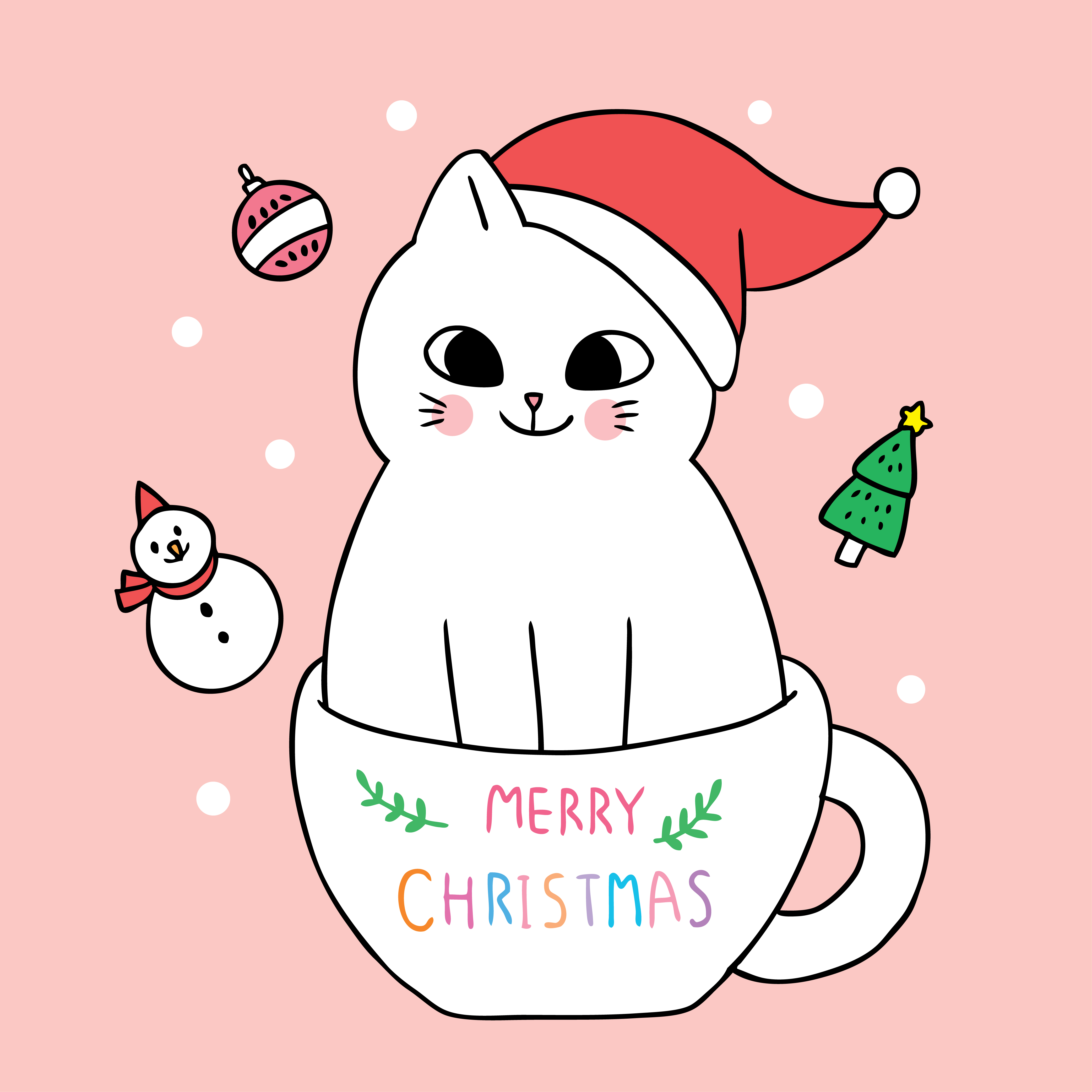 Cartoon cute Christmas cat and coffee cup 681238 Vector Art at ...