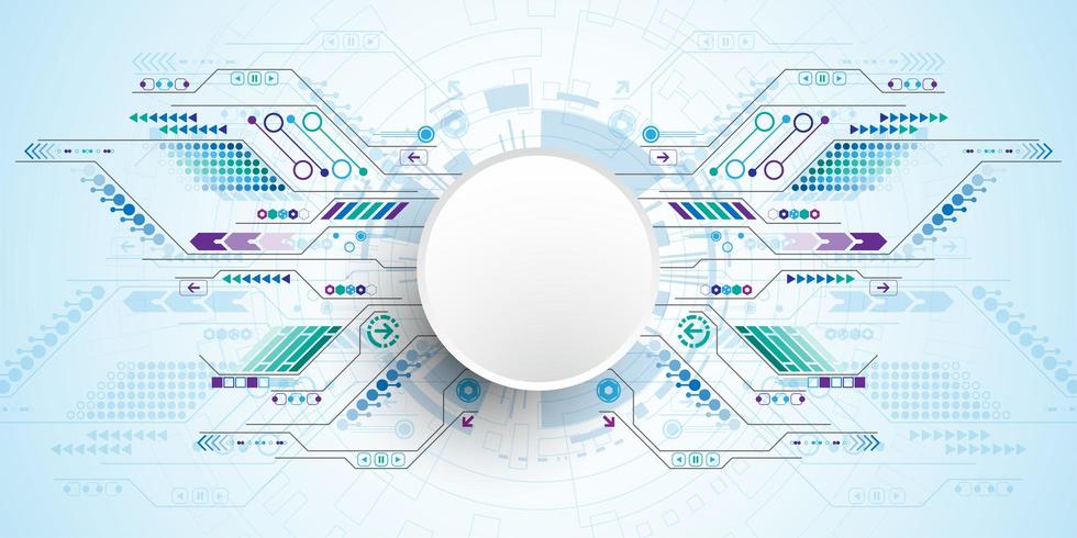 3d tech circle with connecting circuit paths vector