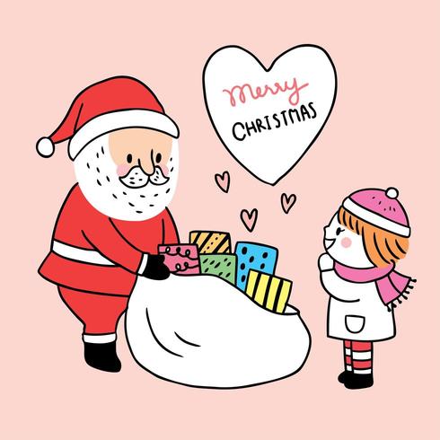 Cartoon cute Christmas Santa claus give a present vector. vector