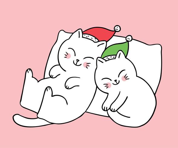 Cartoon cute Christmas Couple cats sleeping  vector