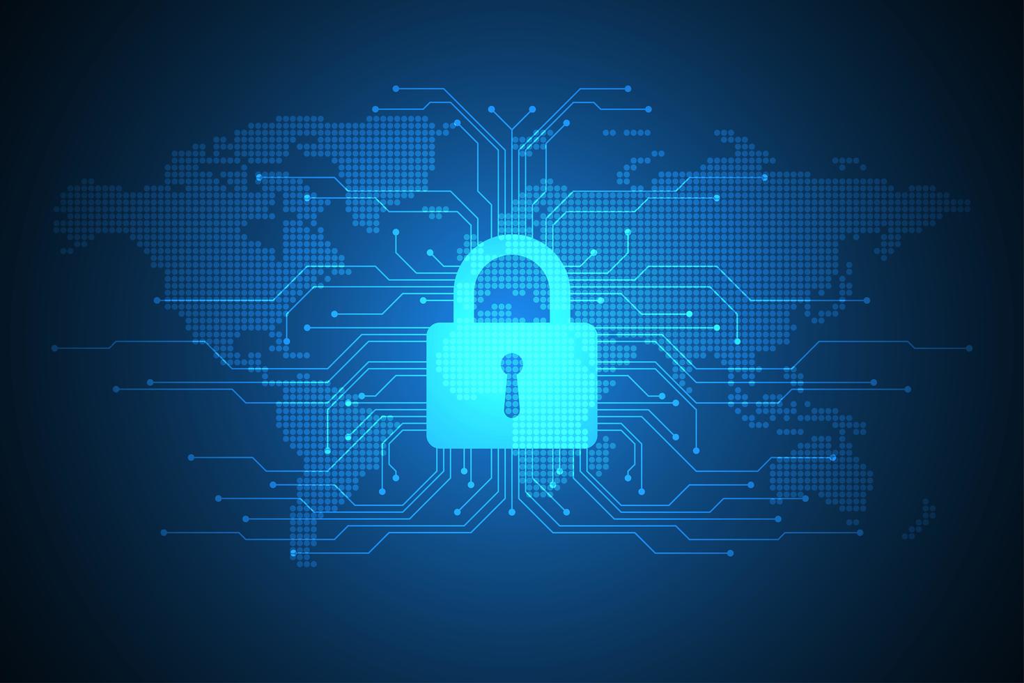 Tech lock on digital world map display 681330 Vector Art at Vecteezy