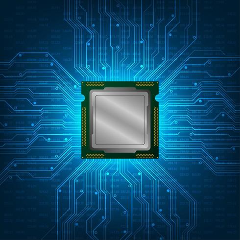 Diseño abstracto de CPU con placa de circuito brillante vector