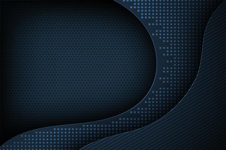 Dark blue dot matrix curved 3d layered shape background  vector