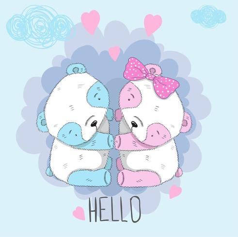 cute boy and girl panda vector