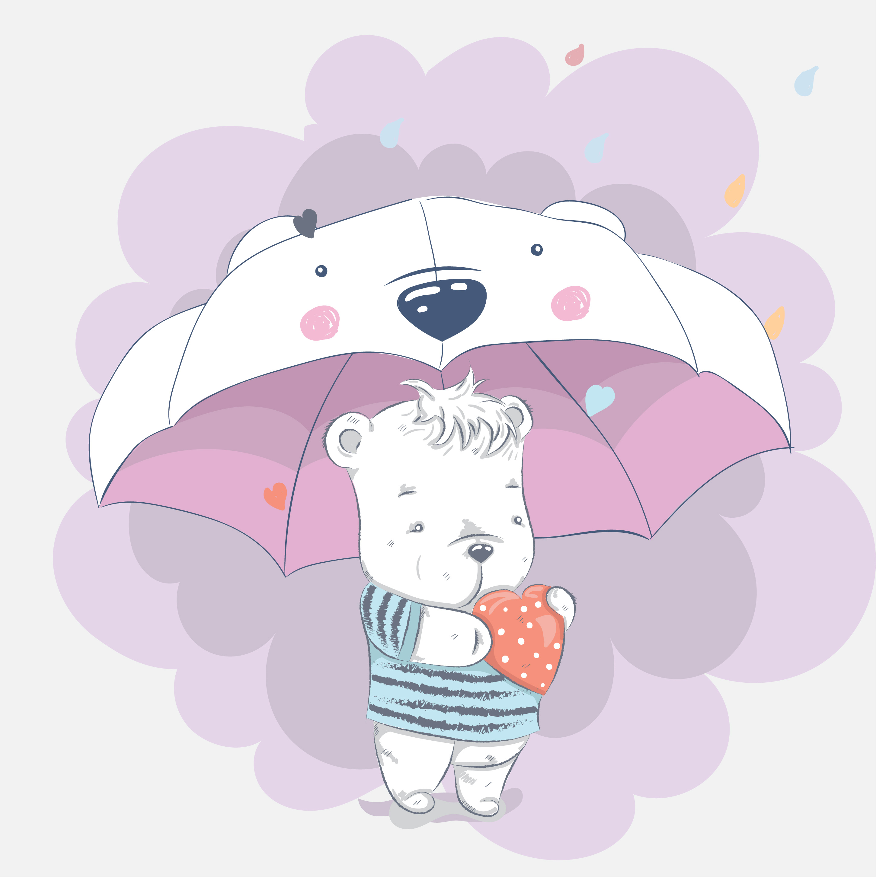 Download cute baby bear under umbrella - Download Free Vectors ...