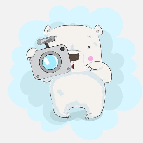 cute little bear holding camera vector