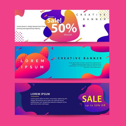 Banner horizontal con plantilla web de elemento fluido moderno colorido vector