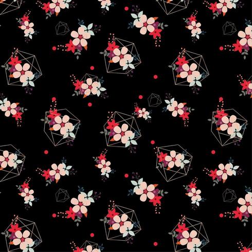 floral pattern with geometric shapes vector