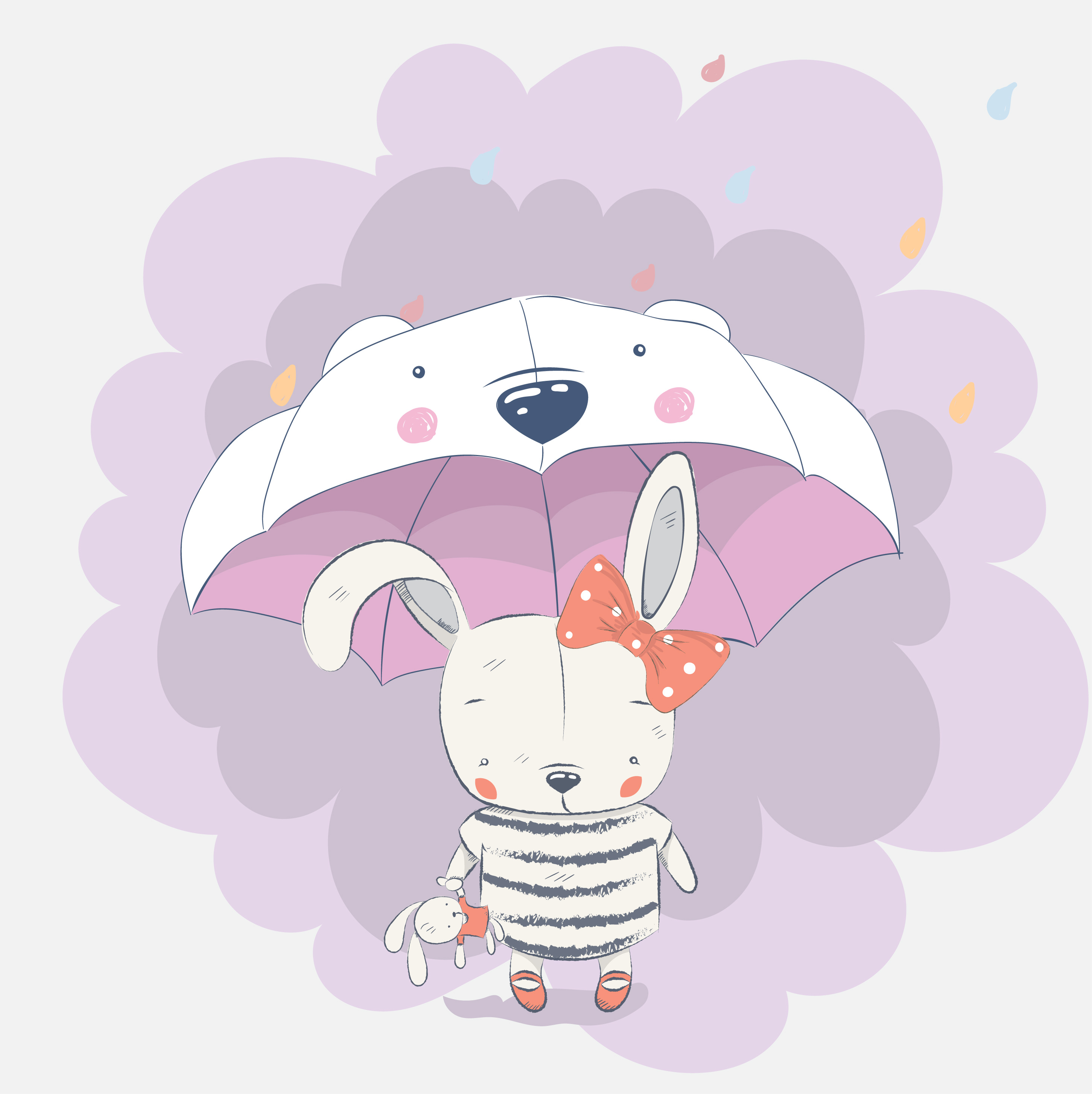 Download cute baby rabbit under umbrella - Download Free Vectors ...