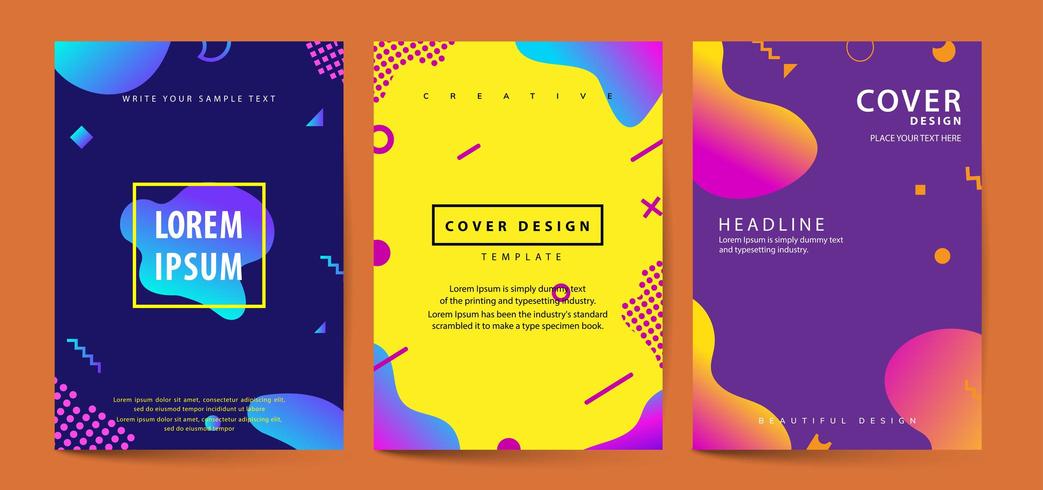 Fluid shapes poster covers set with modern hipster and memphis background vector