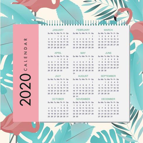 tropical 2020 calendar design vector