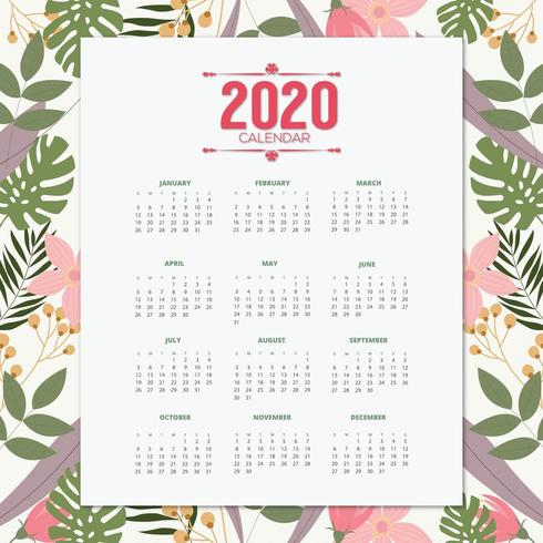 2020 calendar tropical design vector