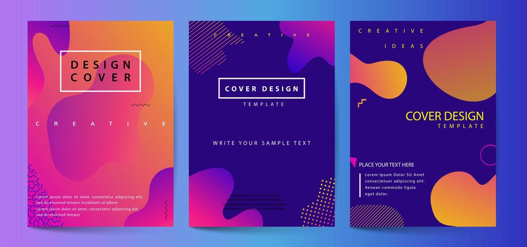 Fluid shapes poster covers set with modern hipster and memphis background vector