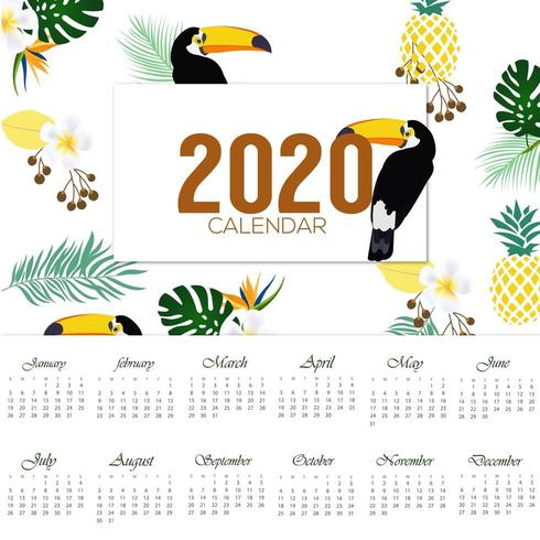 2020 calendar tropical design vector