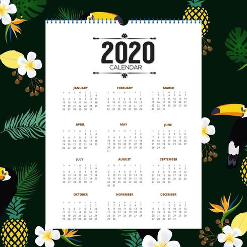 Diseño tropical del calendario 2020 vector