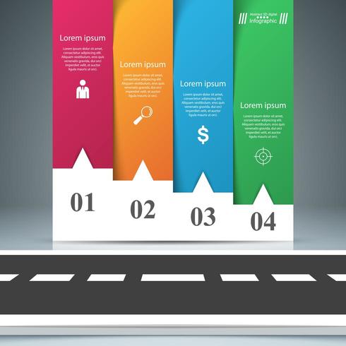 Road paper business infographic. Four paper items. vector