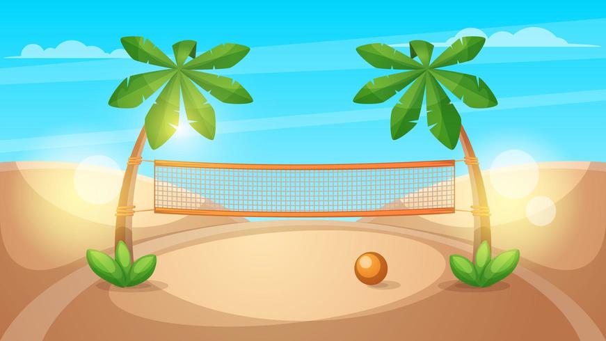 Ilustración de voleibol de playa. Paisaje de dibujos animados vector