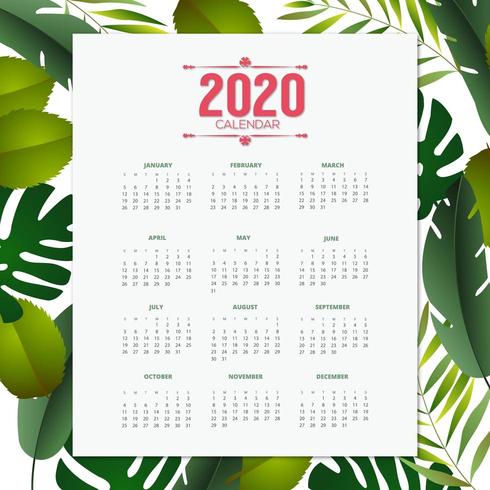 Diseño tropical del calendario 2020 vector