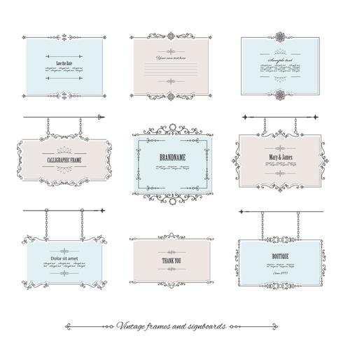 Luxury vintage frames and signboards set. vector