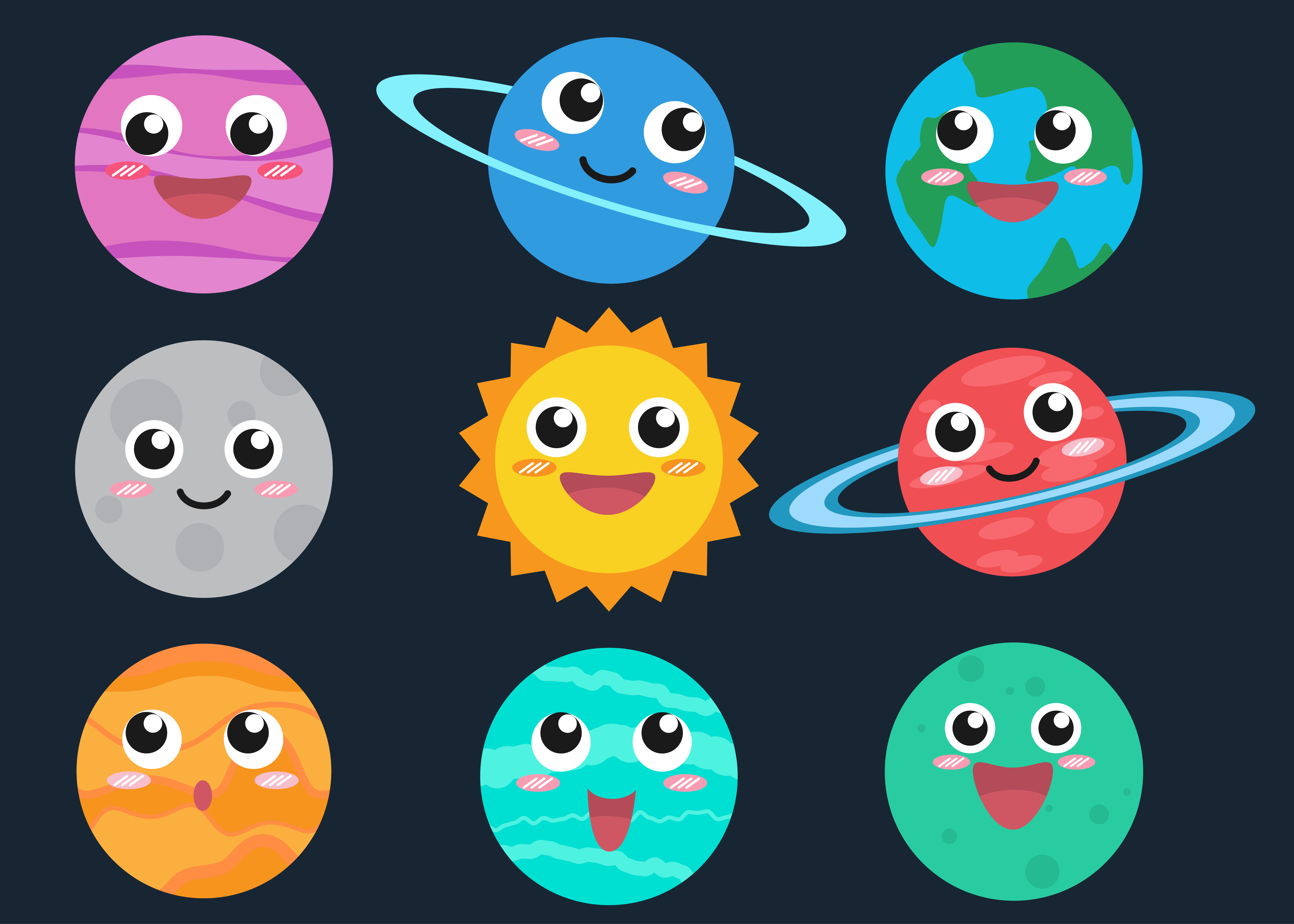 conjunto de planetas de dibujos animados y sistema solar en la ilustración  de vector plano espacial. 9654823 Vector en Vecteezy