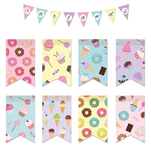 Bunting flags set for birthday party design. vector