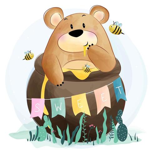 Cute little bear and bee vector