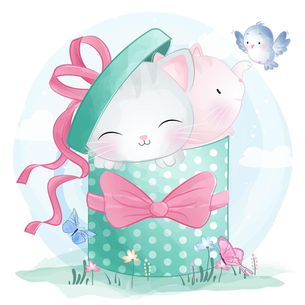 Lindos gatitos sentados dentro de una caja de regalo 681714 Vector en Vecteezy