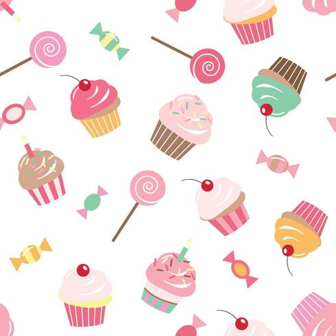 Birthday seamless pattern background with cupcakes vector