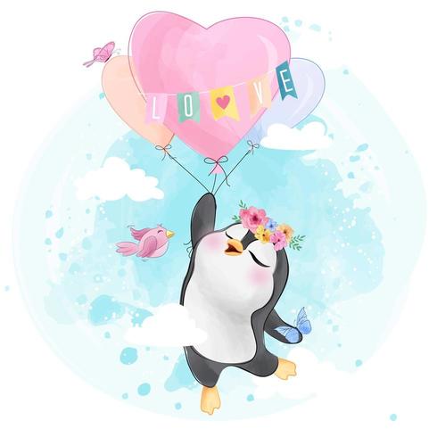 Cute little penguin flying with air balloon 681728 Vector Art at Vecteezy