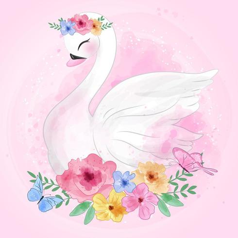 Cute swan and flower vector