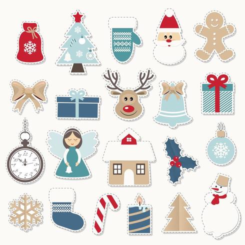 Christmas and new year festive stickers set. vector
